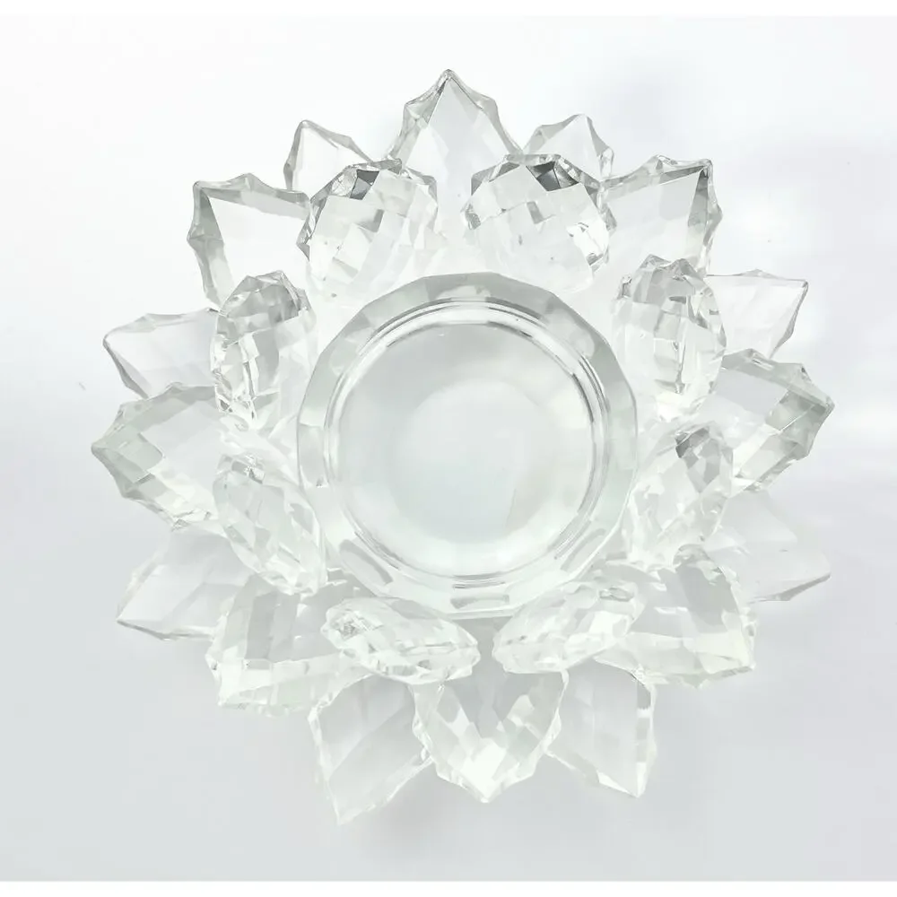 Shannon Crystal Godinger Large Faceted Crystal Lotus Pillar Candle Holder 8 1/4”